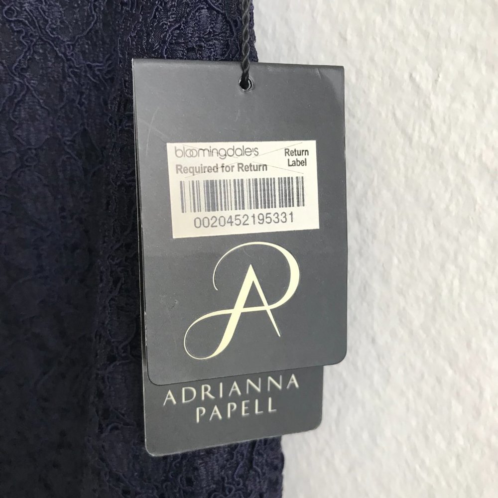 NWT Adrianna Papell Navy Sleeveless Scalloped Lace Sheath Dress Size 4 - Picture 6 of 12